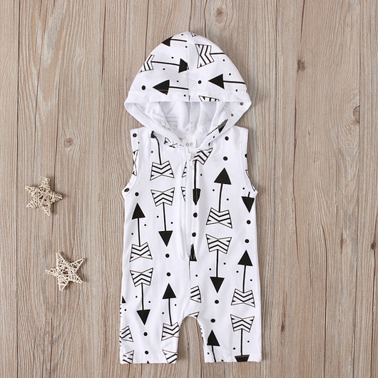 Enterizo Infantil Verano con Capucha, Estampado de Flechas Gris y Blanco - Image 6