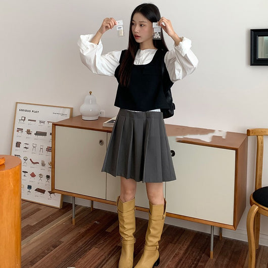 Blusa Minimalista Francesa de Dos Capas con Manga Larga para Mujer - Image 8