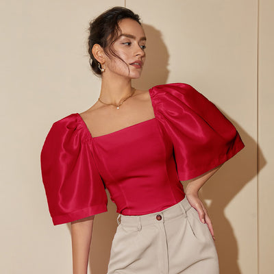 Blusa Elegante Retro con Cuello Cuadrado y Mangas Farol - Image 12