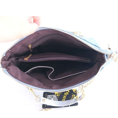 Bolso Mensajero Vaquero con Diamantes y Diseño Asimétrico - Image 8