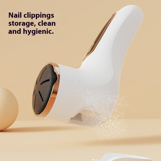 Ivory white electric foot grinder with digital display, power button, and three interchangeable grinding heads. - Image 5