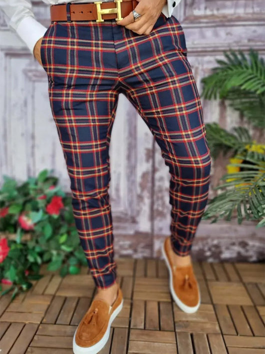 Pantalones de Vestir Casual con Estampado Cuadros Otoño para Hombre - Image 6