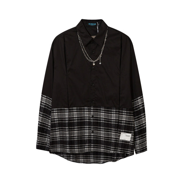 Camisa Manga Larga Cuadros Patchwork con Cadena para Hombre - Image 3