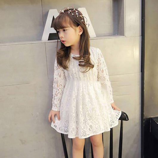 Vestido Princesa Niña Encaje Manga Larga Cuello Redondo Estilo Coreano - Image 4