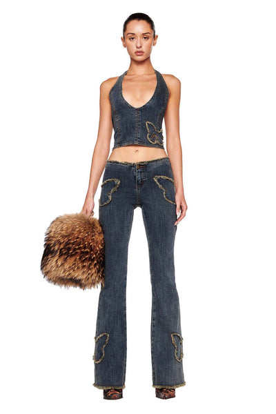 Jeans Slim Fit Retro con Bordado de Mariposas para Mujer - Image 9