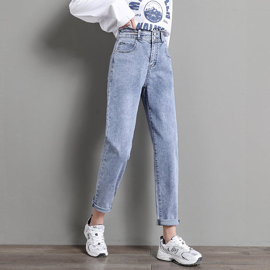 Jeans Rectos Sueltos de Cintura Alta y Corte Slim