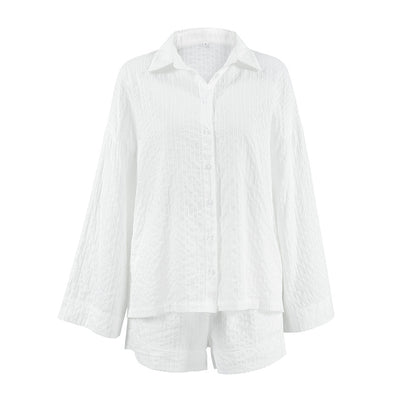 Conjunto Dos Piezas Mujer: Camisa Jacquard Blanca y Shorts - Estilo Street Fashion - Image 5