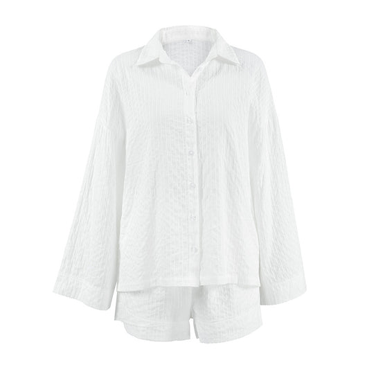 Conjunto Dos Piezas Mujer: Camisa Jacquard Blanca y Shorts - Estilo Street Fashion - Image 5