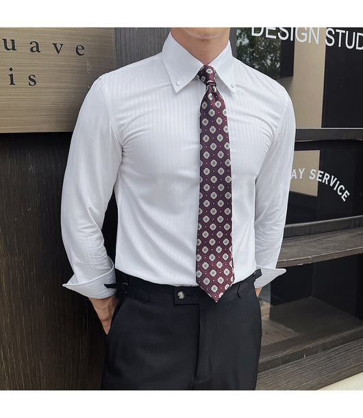 Camisa de Vestir Manga Larga a Rayas para Hombre con Cuello Italiano - Image 24