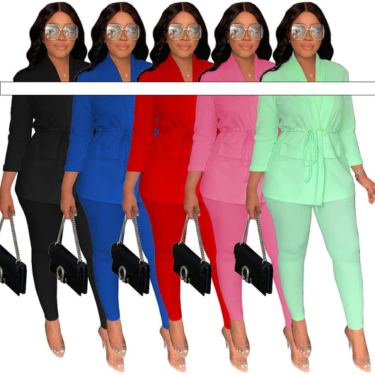 Conjunto de Dos Piezas Blazer Casual con Cordón Ajustable para Mujer - Image 3