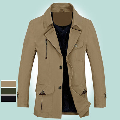 Abrigo Trinchera Casual de Algodón para Hombre - Largo Medio - Image 4