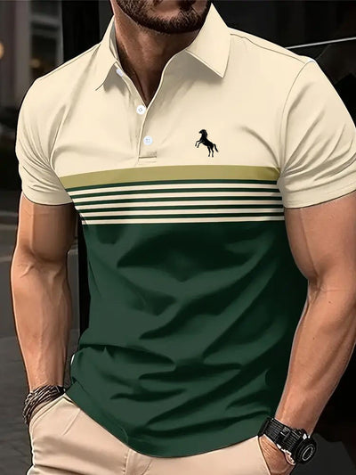 Polo Deportivo Hombre Bloques de Color a Rayas con Cuello Golf - Image 7