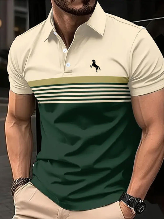 Polo Deportivo Hombre Bloques de Color a Rayas con Cuello Golf - Image 7