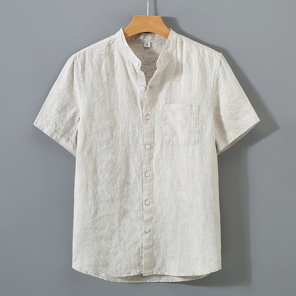 Camisa de Lino a Rayas Manga Corta
