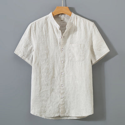 Camisa de Lino a Rayas Manga Corta