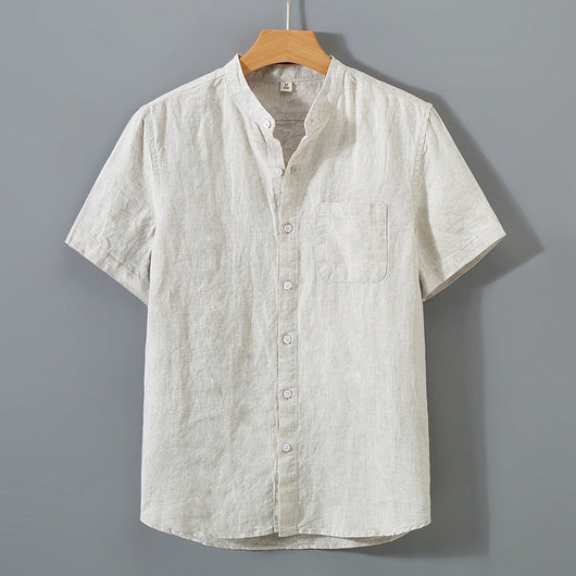 Camisa de Lino a Rayas Manga Corta