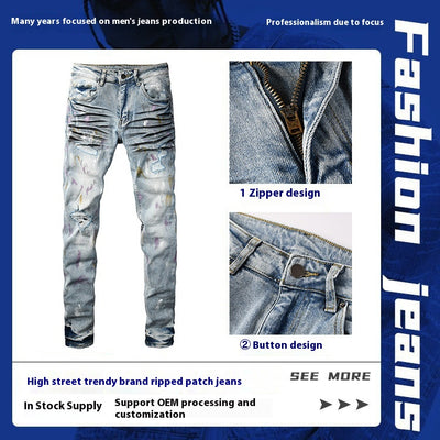 Pantalones Vaqueros Rotos Slim Fit Azul Claro para Hombre - Image 11