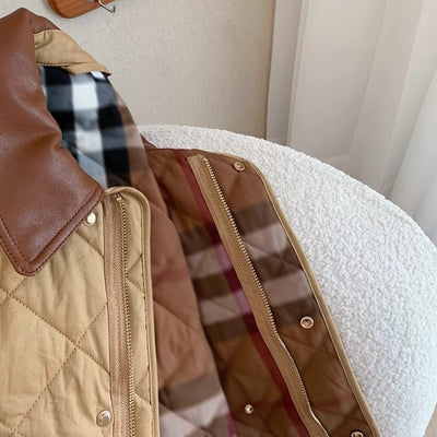 Chaqueta de Lana con Cuello Solapa y Detalles de Costura Escocesa para Mujer - Image 3