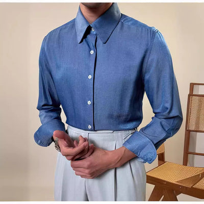 Camisa Casual Business de Manga Larga con Cuello Redondo para Hombre - Image 3
