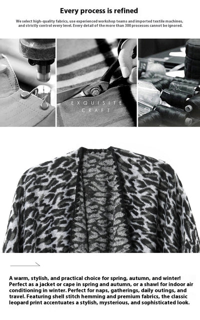Chal Cruzado Estampado Leopardo Negro - Versátil para Primavera, Otoño e Invierno - Image 8