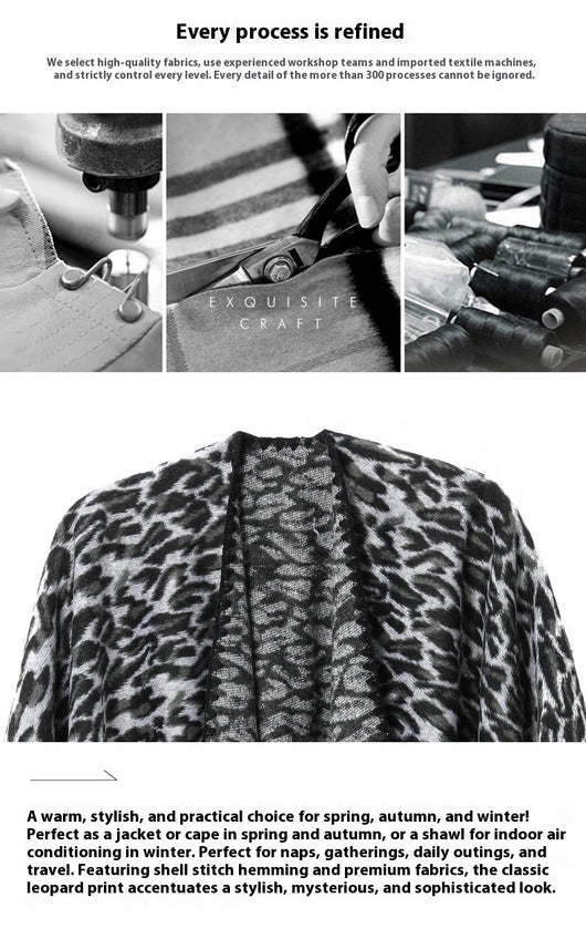 Chal Cruzado Estampado Leopardo Negro - Versátil para Primavera, Otoño e Invierno - Image 8