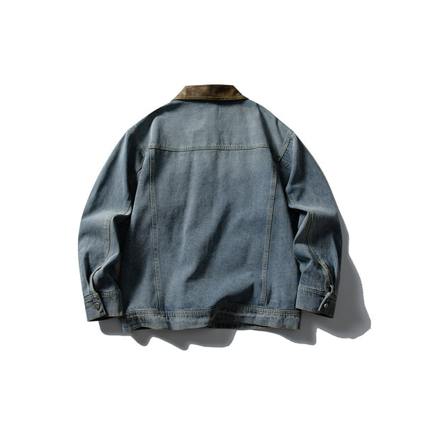 Chaqueta Denim Retro con Bolsillos Múltiples y Solapas en Contraste para Mujer