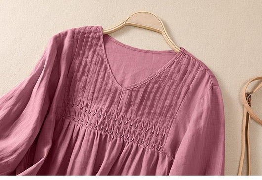 Blusa Suelta de Algodón y Lino con Cuello V - Image 16