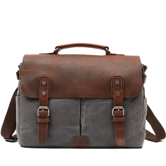 Bolsa para Laptop Vintage de Cuero y Lona para Hombre - Image 3