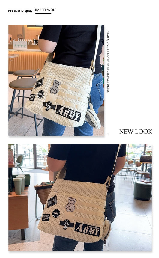 Bolsa Crossbody de Malla con Parches de Gran Capacidad - Image 11
