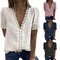 Blusa Feminina Manga Curta com Decote V em Jacquard Liso - Coleção Verão