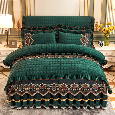 Juego de Cama Acolchado Europeo 4 Piezas con Faldón y Forro Grueso de Felpa - Image 7