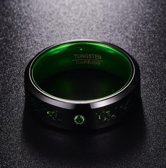 Anillo de Bodas Tungsteno Carburo Verde Zircón Mate para Hombre - Image 8