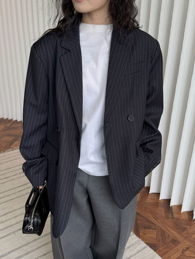 Blazer Casual de Solapa Ancha con Rayas - Silueta Esbelta y Temperamento Refinado - Image 26