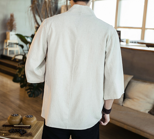 Camisa Cardigan Hanfu de Algodón y Lino - Estilo Asiático Manga 3/4 Hombre - Image 17