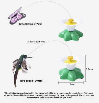 Automatic cat teaser toy with an electric rotating bird on a steel wire, attached to a green and white flower base. - Image 8