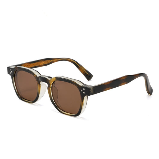 Black square frame sunglasses with dark lenses and small silver accents on the front, shown at an angle. - Image 5