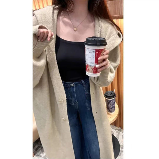 Cardigan Largo con Capucha Estilo Coreano Tejido para Mujer - Image 24