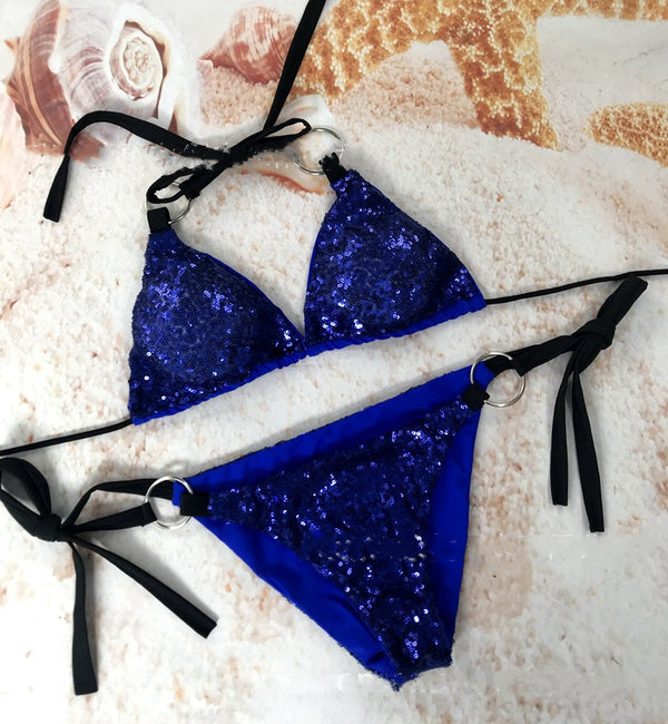 Bikini Secuenciado con Tirantes Cruzados - Traje de Baño Sexy y Brillante - Image 8