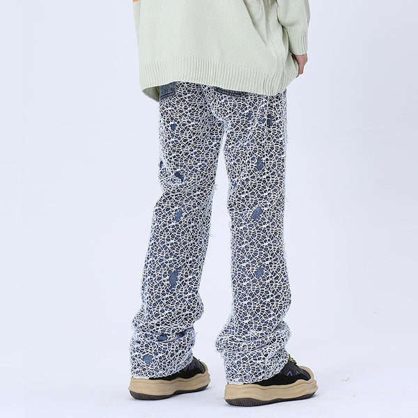 Pantalones Vaqueros Rotos con Detalles de Malla para Hombre
