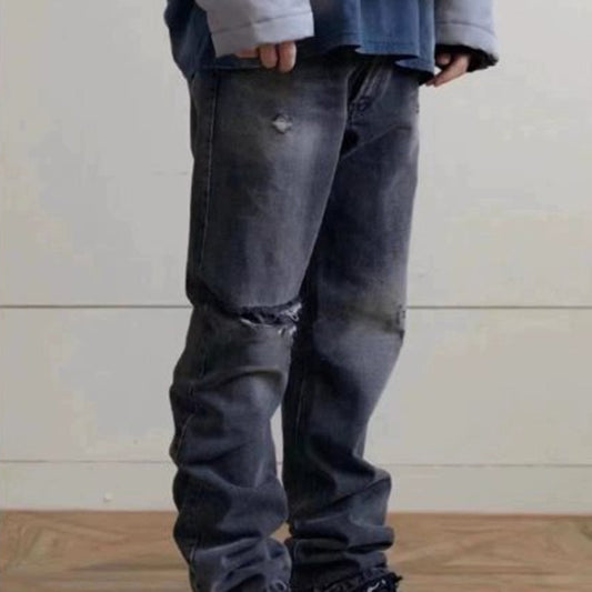 Jeans Rectos Destruidos Vintage para Hombre - Corte Cuchillo Desgastado