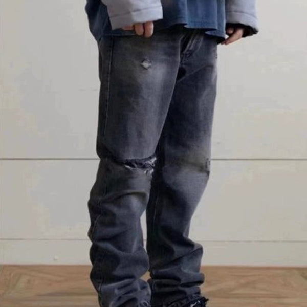 Jeans Rectos Destruidos Vintage para Hombre - Corte Cuchillo Desgastado