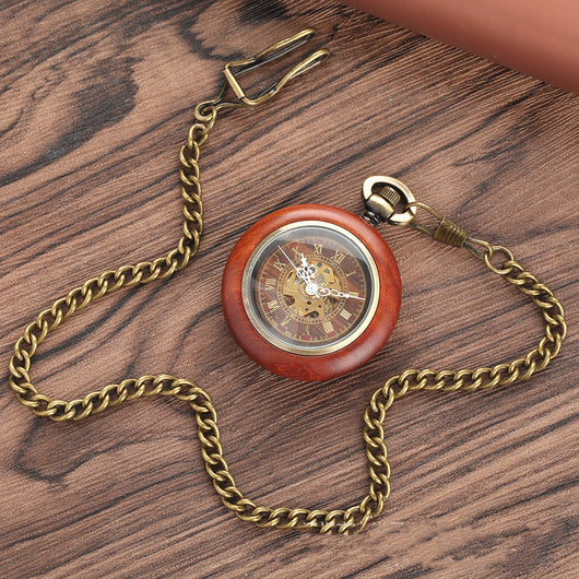 Reloj de Bolsillo Automático Madera con Esfera Texturizada Dorada y Números Romanos - Image 4