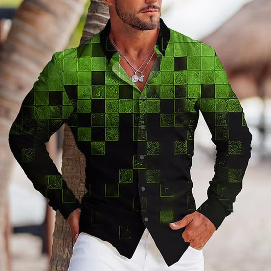 Camisa Estampada de Manga Larga con Solapa para Hombre - Image 12