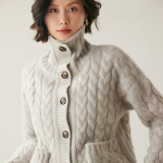 Cardigan Tipo Cuello Alto en Cashmere Estilo Francés para Mujer - Image 6