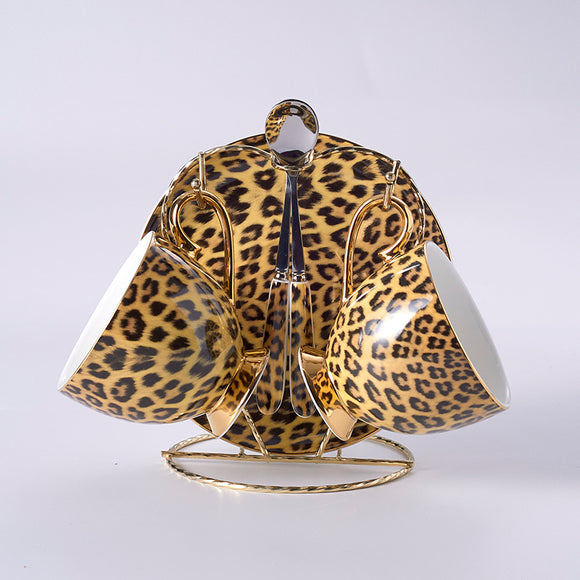 Juego de Taza y Platillo de Porcelana Fina con Diseño Leopardo