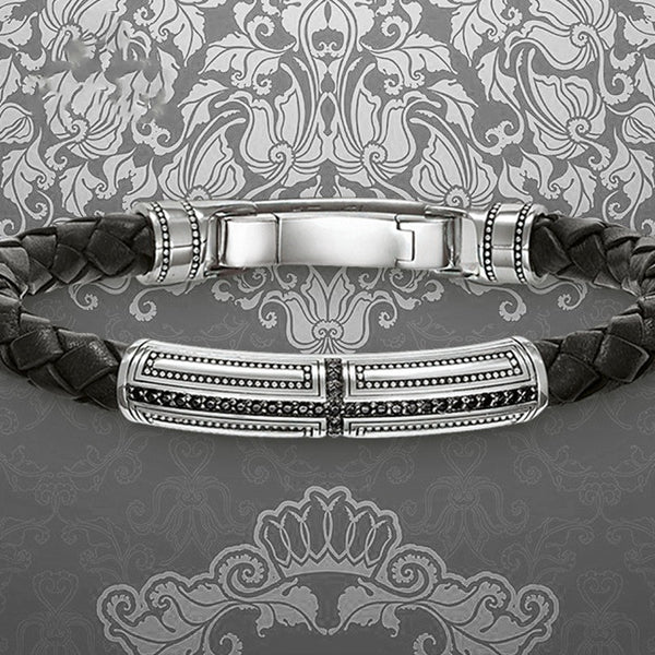 Pulsera de Cuero Trenzado con Cruz Plateada para Hombre y Mujer