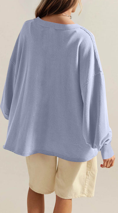 Blusa Suelta de Cuello V y Manga Larga en Colores Lisos para Mujer - Image 12