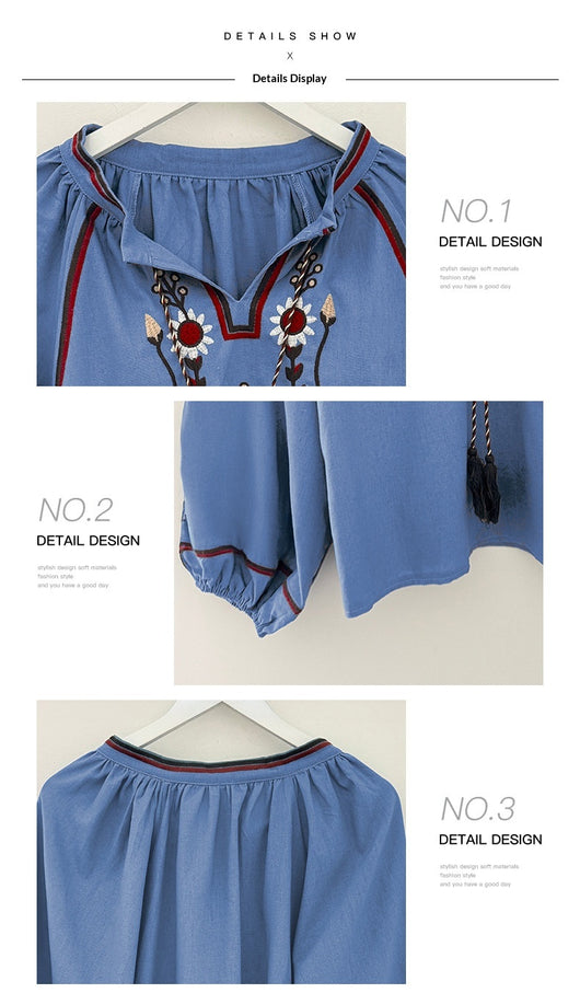 Blusa Casual de Gasa con Cuello Redondo y Bordados para Mujer - Image 12