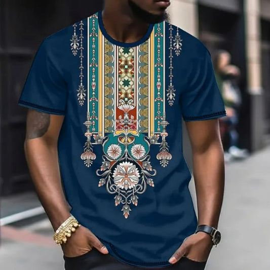 Camiseta Estilo Étnico con Impresión 3D Digital para Hombre