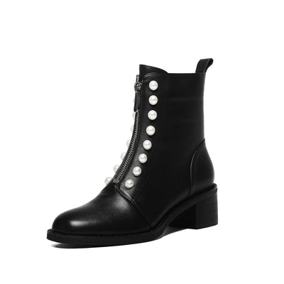 Botines Cortos de Cuero para Mujer con Punta Redonda - Image 15